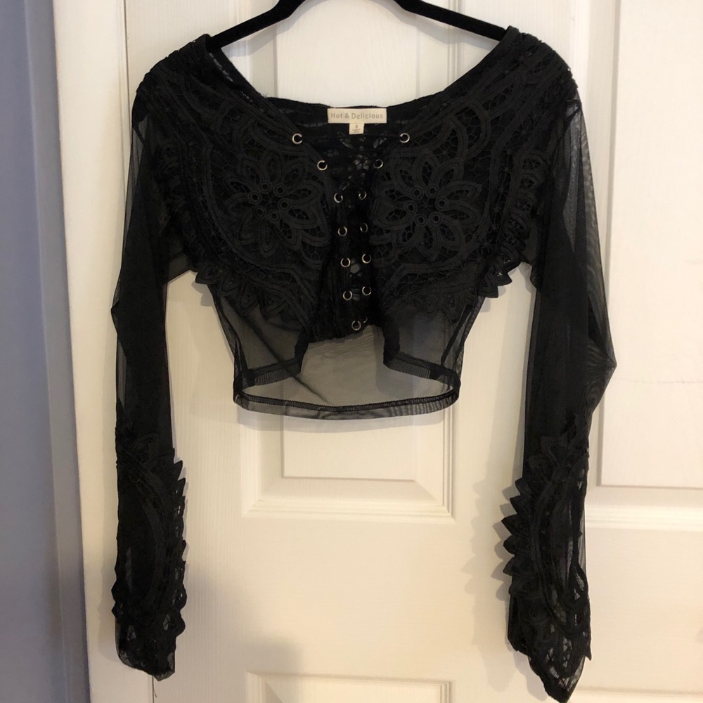 Black Lace Up Crop Top NEVER WORN - Picture 4 of 8